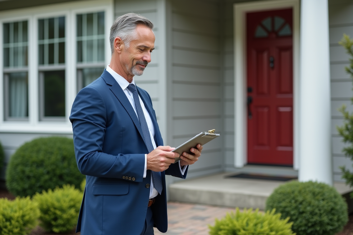 Agent immobilier vérifiant une porte d
