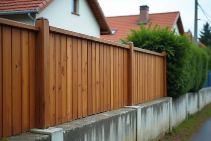 Clôture en bois non conforme au PLU installée en limite de propriété dans un lotissement pavillonnaire français