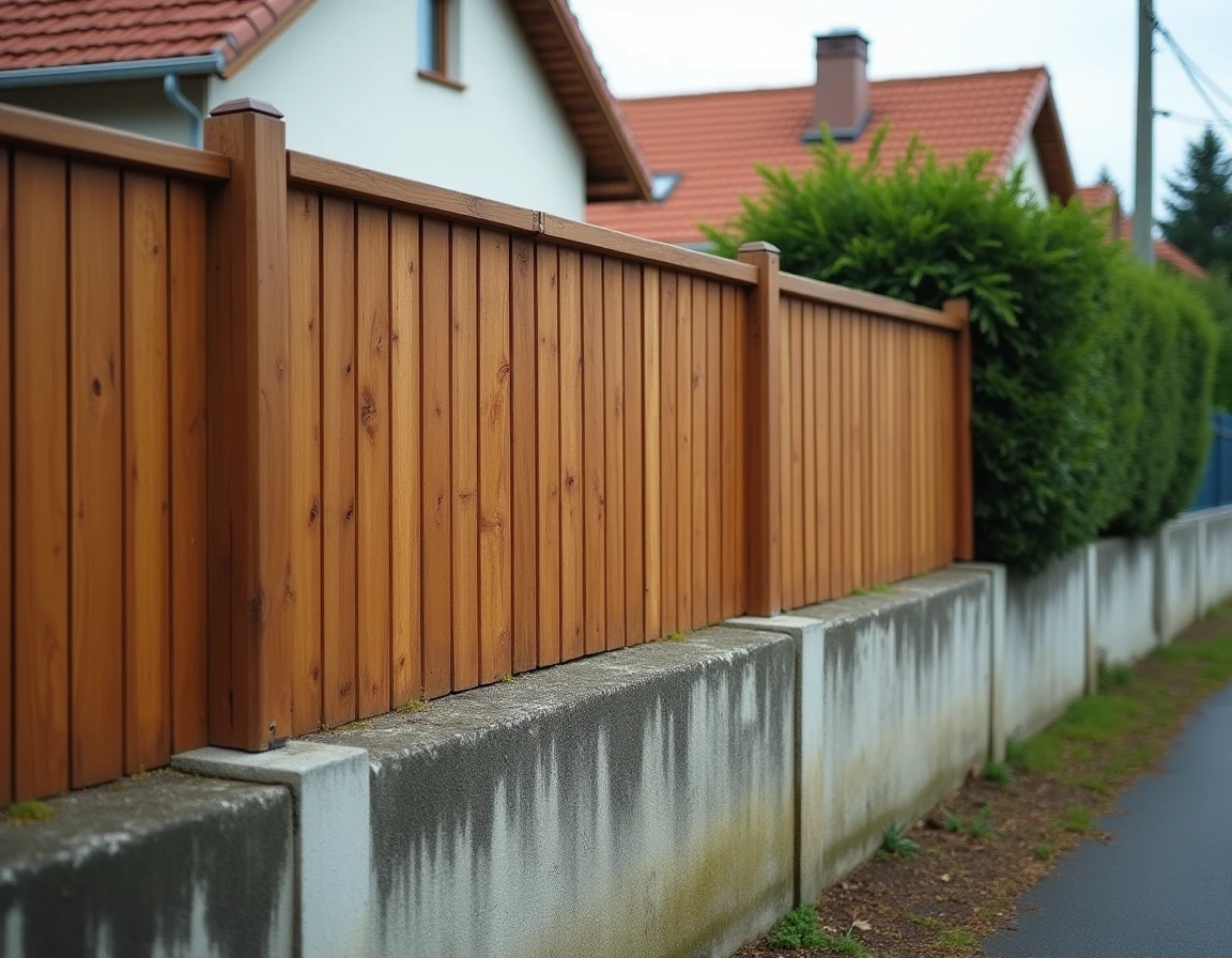 Clôture en bois non conforme au PLU installée en limite de propriété dans un lotissement pavillonnaire français