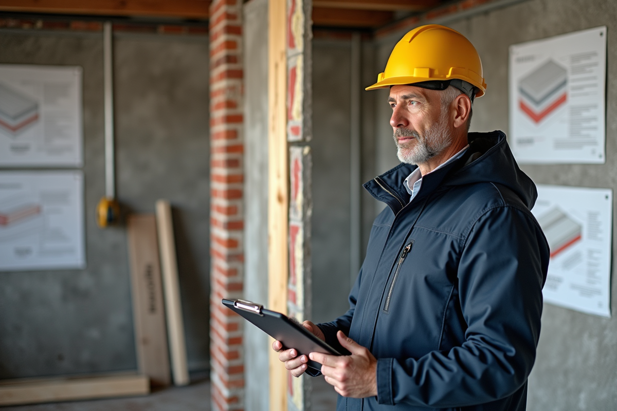 Ingénieur en isolation thermique mur résidentiel avec diagramme
