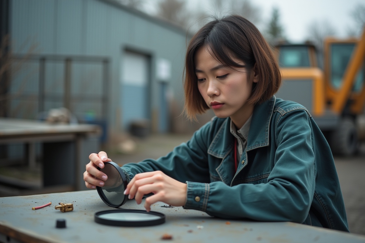 Jeune femme examinant un filtre en extérieur