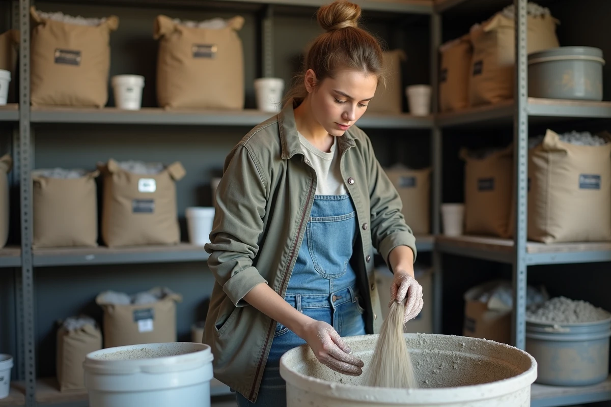 Jeune femme mesure du sable dans un mélangeur intérieur