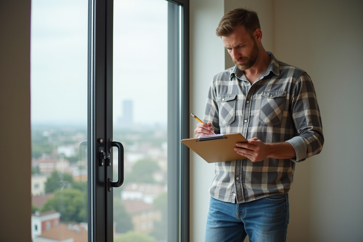Homme d'âge moyen en jeans et chemise à carreaux regardant un devis