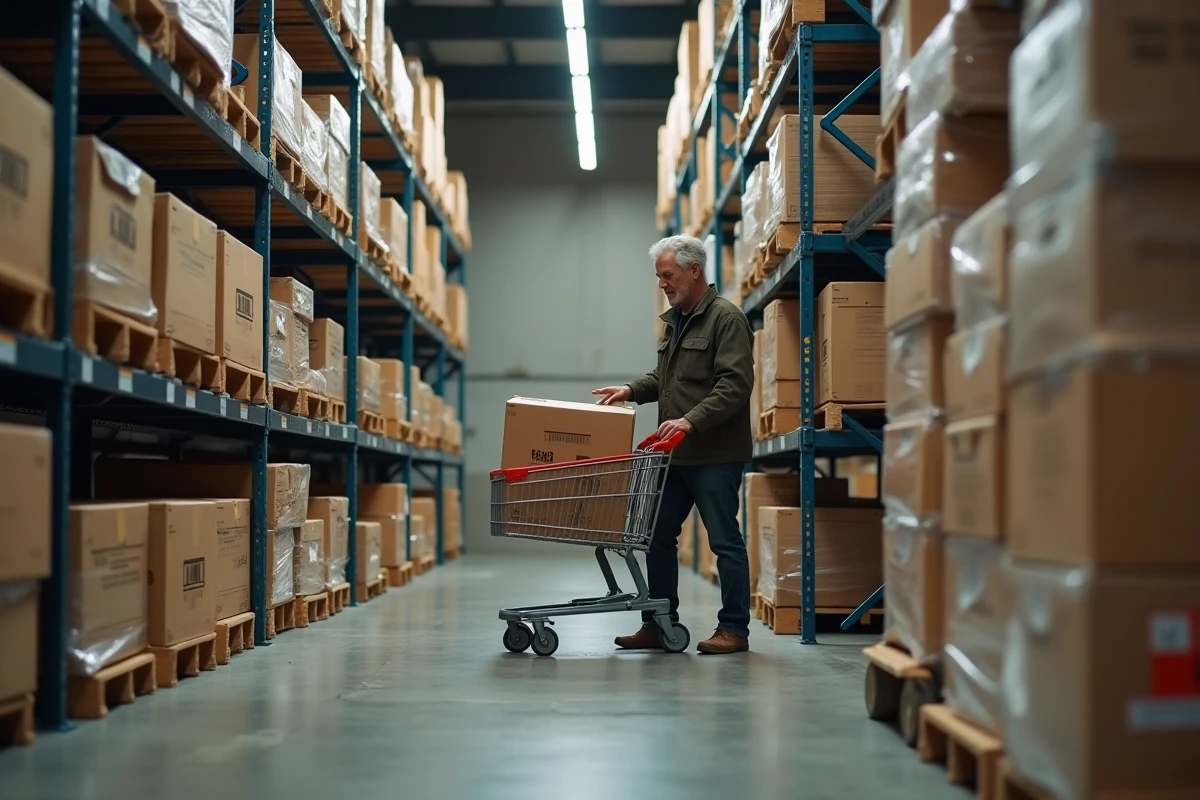 Homme récupérant des cartons gratuits à l'arrière d'un supermarché pour protéger des objets fragiles