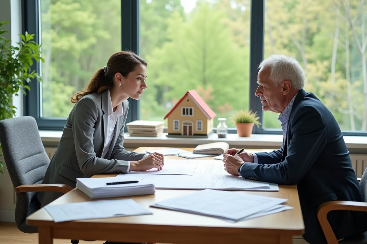 Femme d affaires et propriétaire examine plans de construction