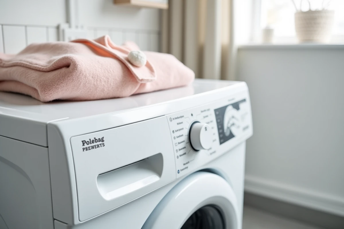 Gros plan sur le sélecteur de programme d'une machine à laver affichant les symboles lavage main et laine
